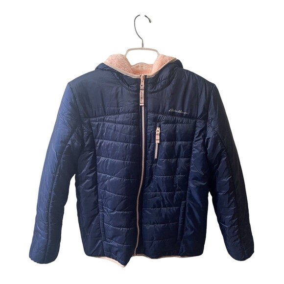 Eddie Bauer Other - Eddie Bauer Fleece Lined Reversible Puffer Jacket Girls Navy Blue Pink 14/16 EUC